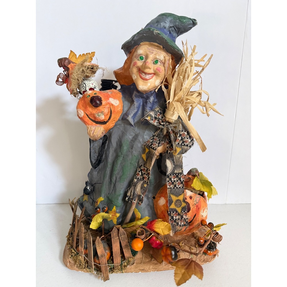 Vintage Style Halloween Witch Figurine Paper Mache Folk Art Animated Lights